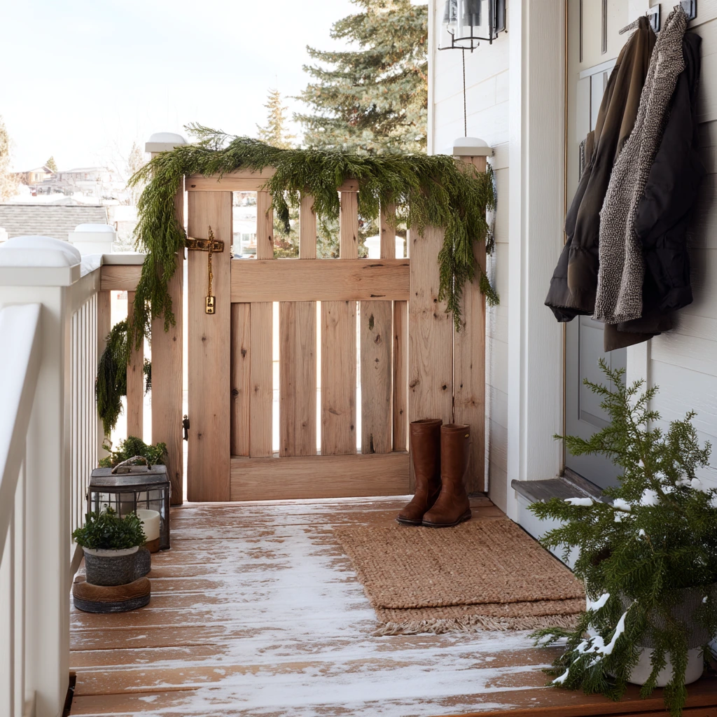 Seasonal Gate with Holiday Greenery