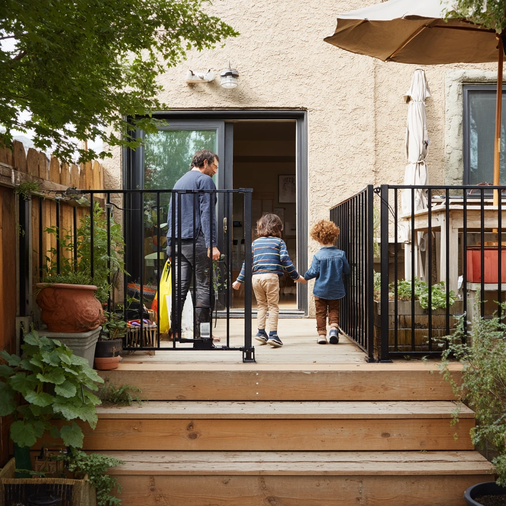 Slim Modern Gate for a Busy Family Deck