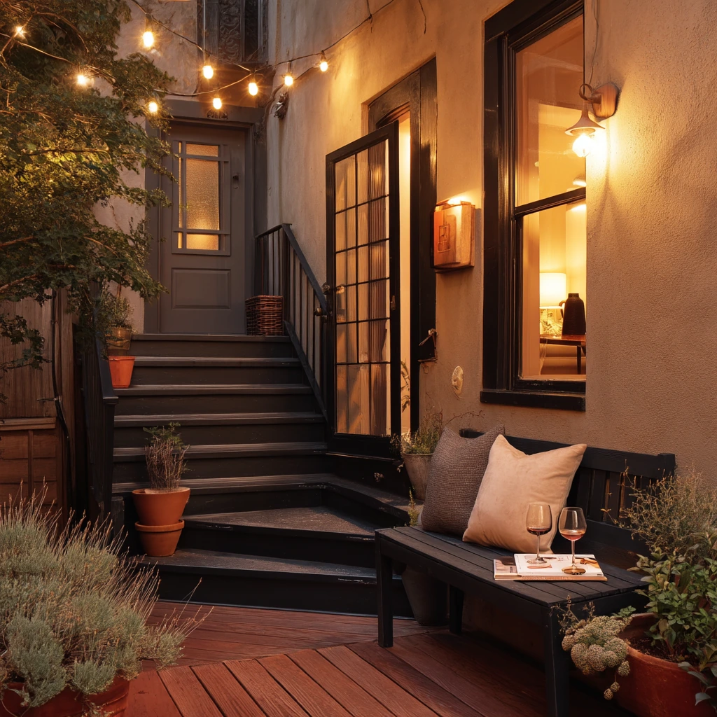 Townhouse Deck Steps for Evening Gatherings