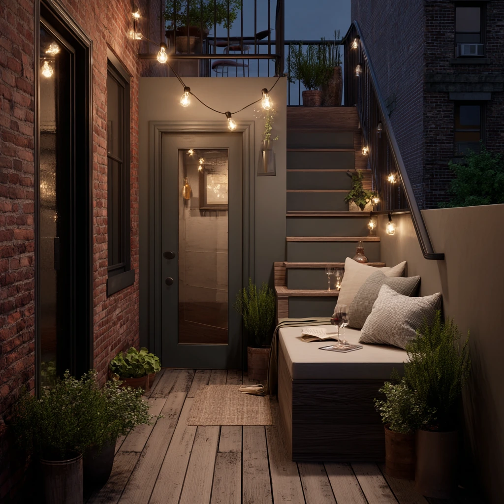 Townhouse Deck Steps for Evening Gatherings