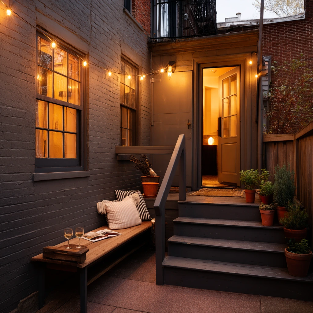 Townhouse Deck Steps for Evening Gatherings