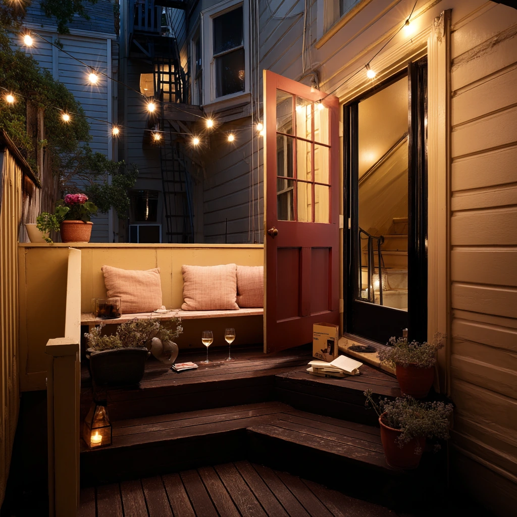 Townhouse Deck Steps for Evening Gatherings