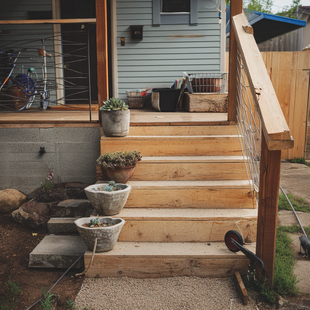 Budget-Friendly Gravel and Timber Steps