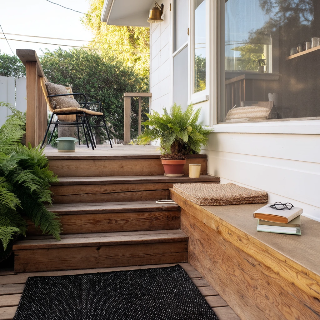 Small Yard Stair Landing with Storage