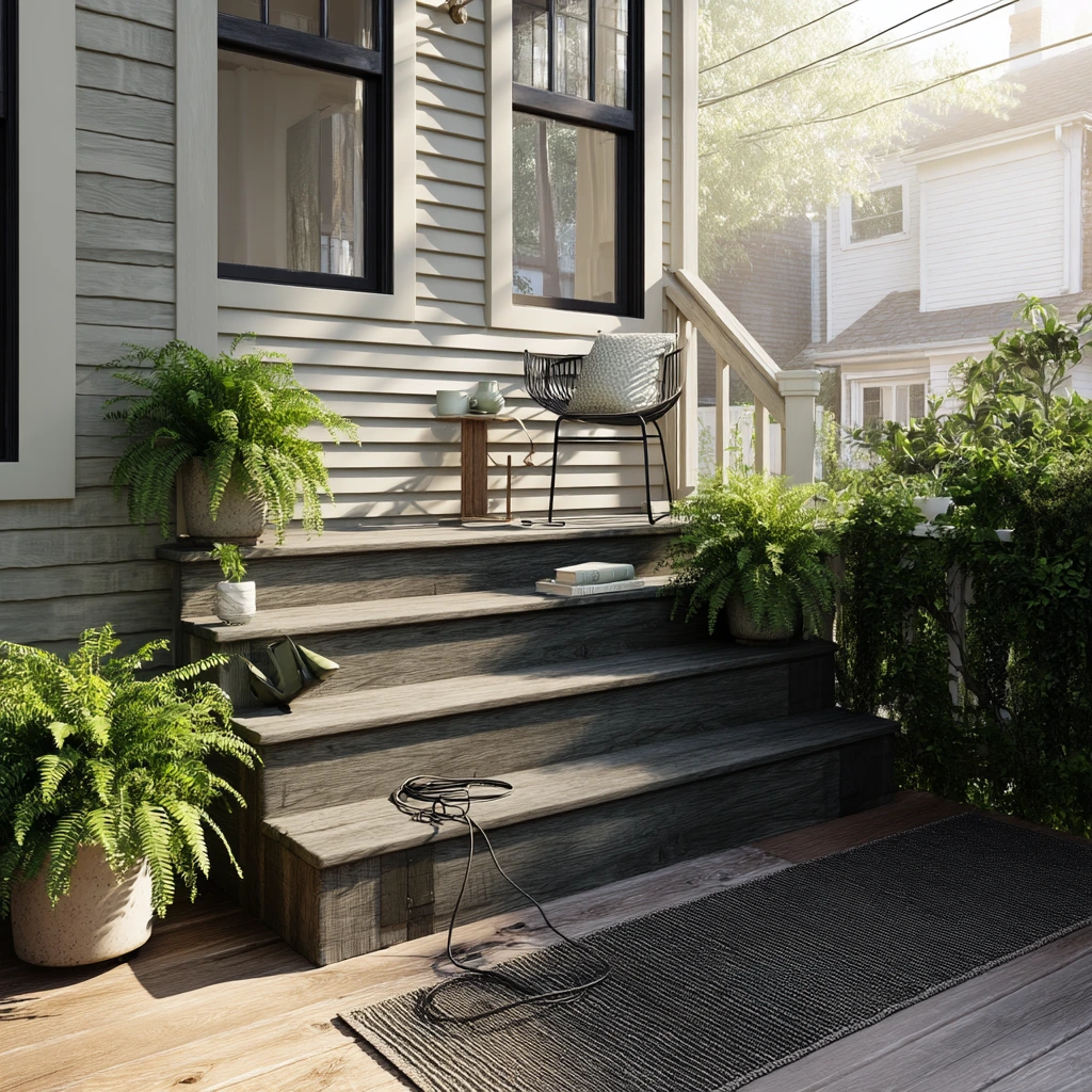 Small Yard Stair Landing with Storage