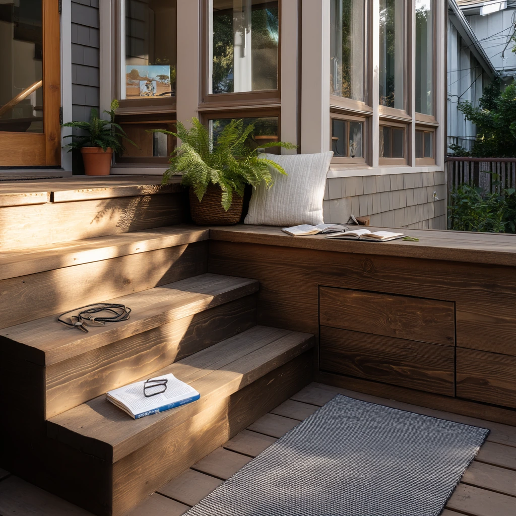 Small Yard Stair Landing with Storage
