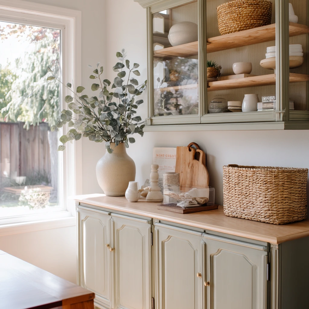 DIY Painted Hutch Refresh in a Transitional Dining Room