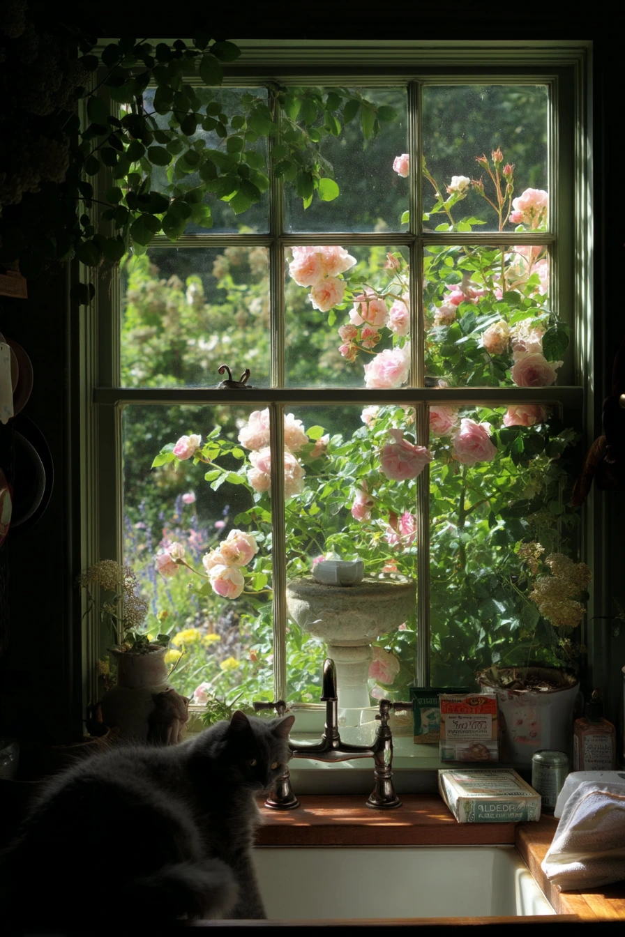 English Rose Border by the Kitchen Window