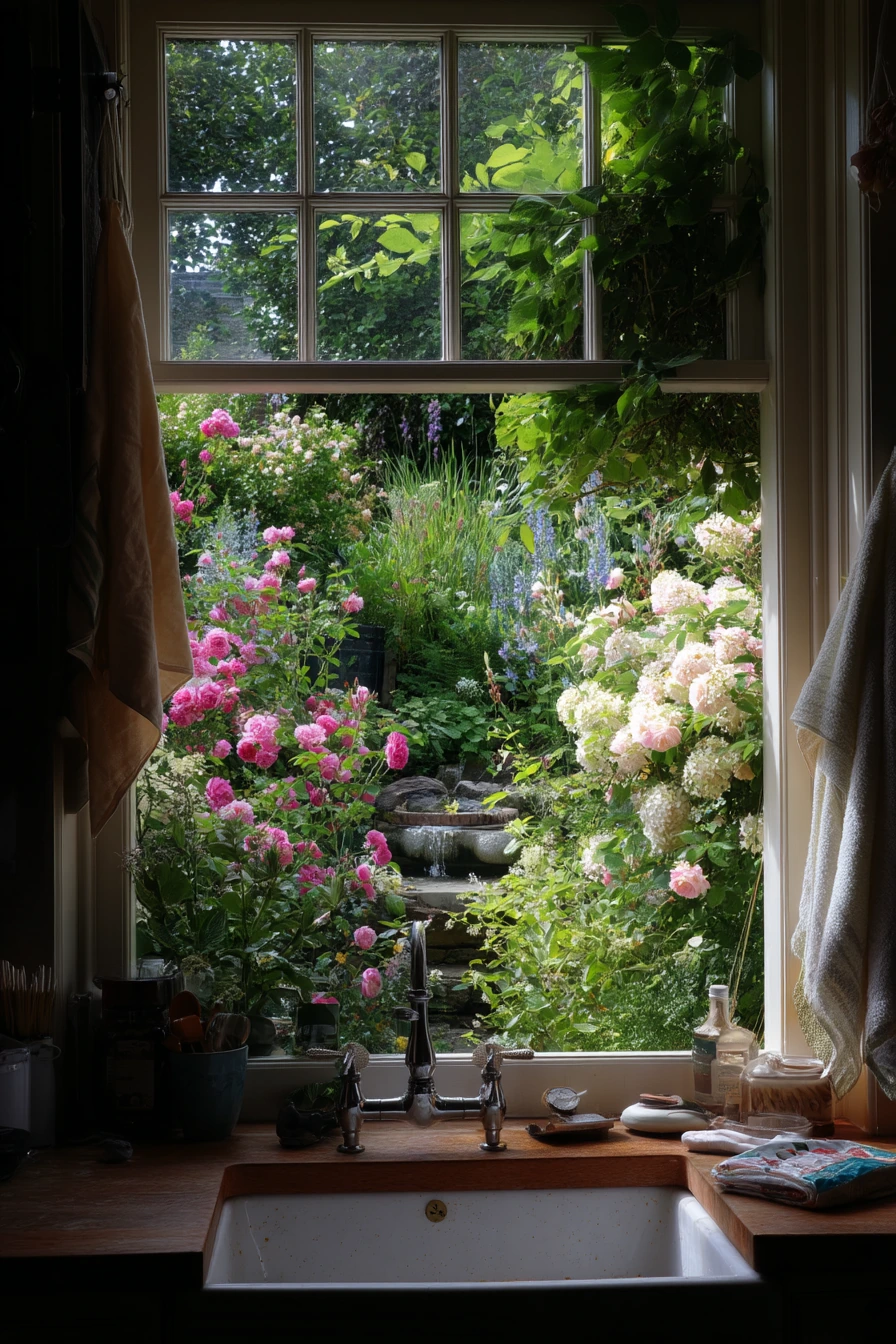English Rose Border by the Kitchen Window