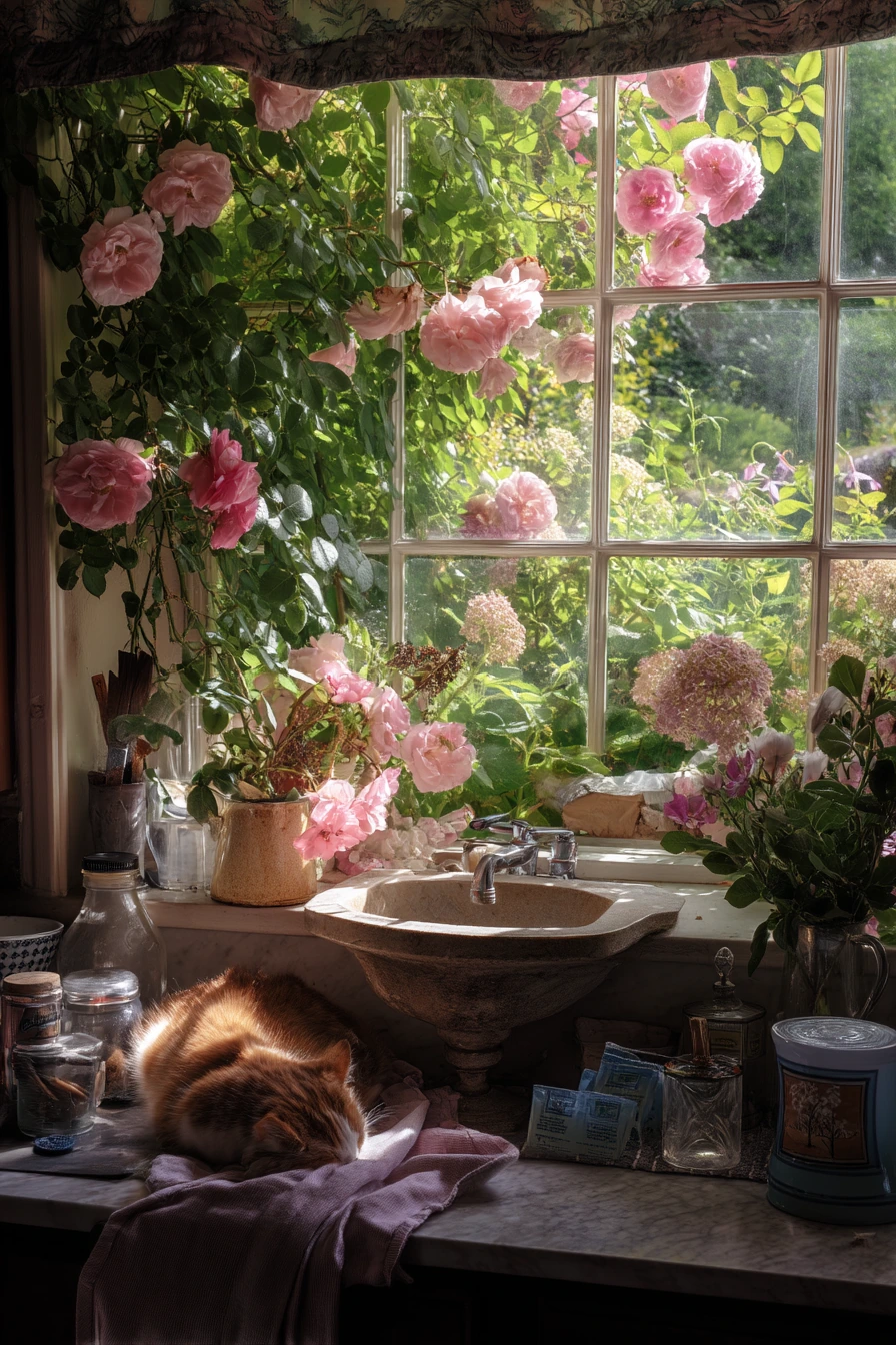 English Rose Border by the Kitchen Window