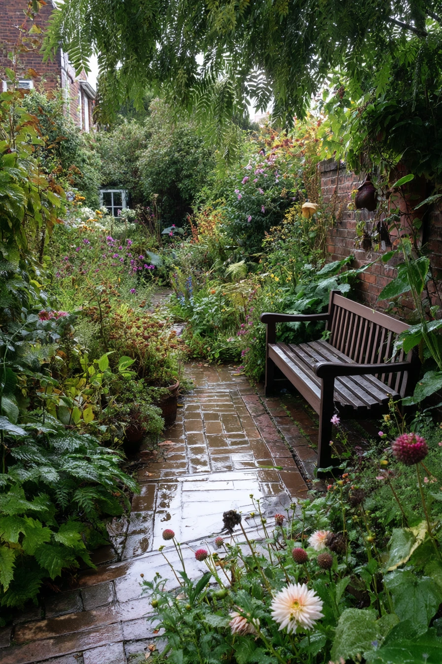 Late Summer Border After a Rain Shower