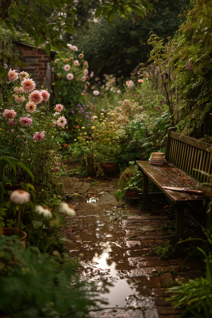 Late Summer Border After a Rain Shower