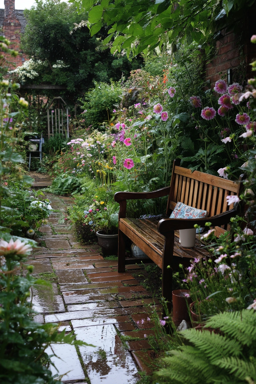 Late Summer Border After a Rain Shower