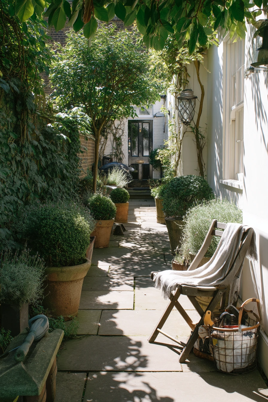 Tiny Courtyard Garden with Folding Chair Charm