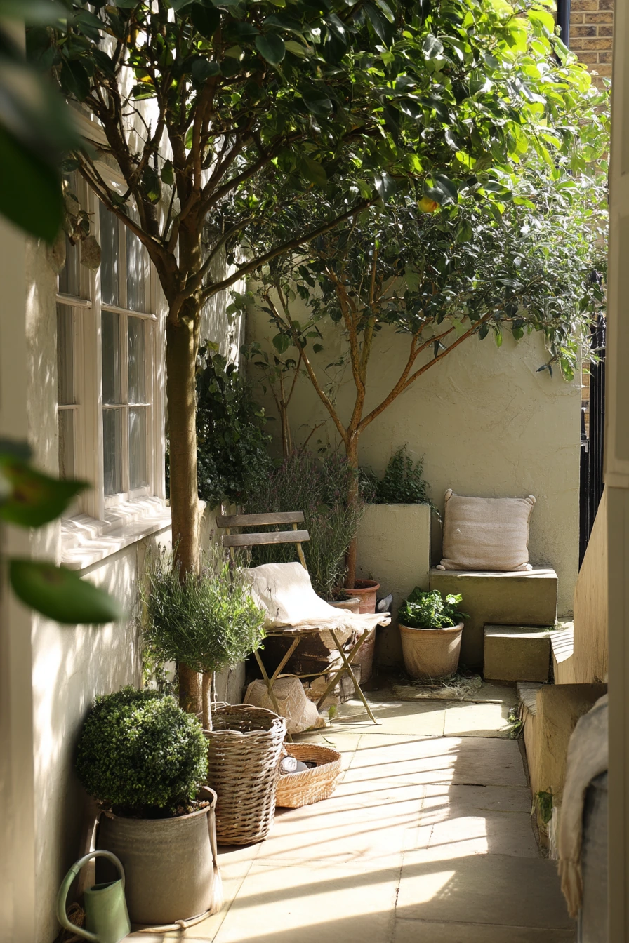Tiny Courtyard Garden with Folding Chair Charm