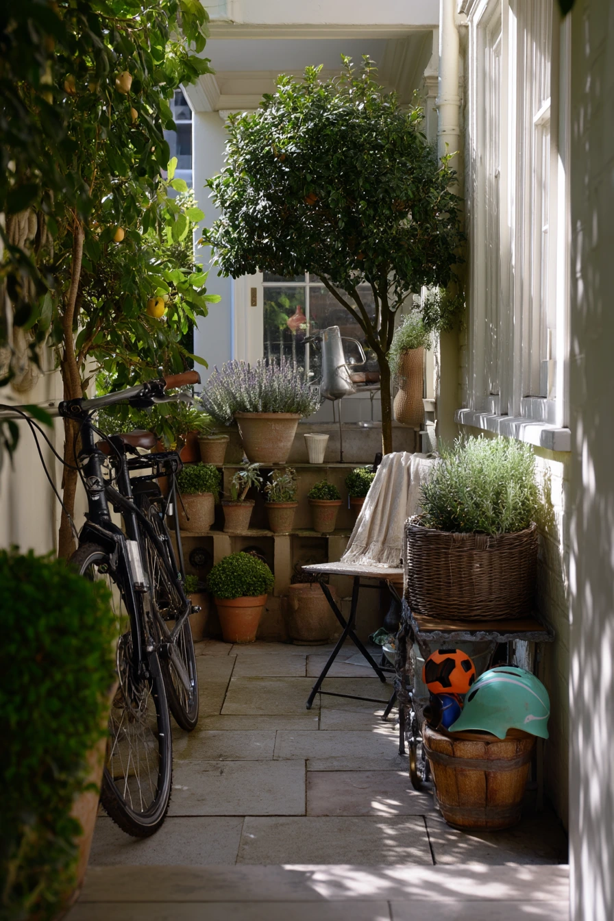 Tiny Courtyard Garden with Folding Chair Charm