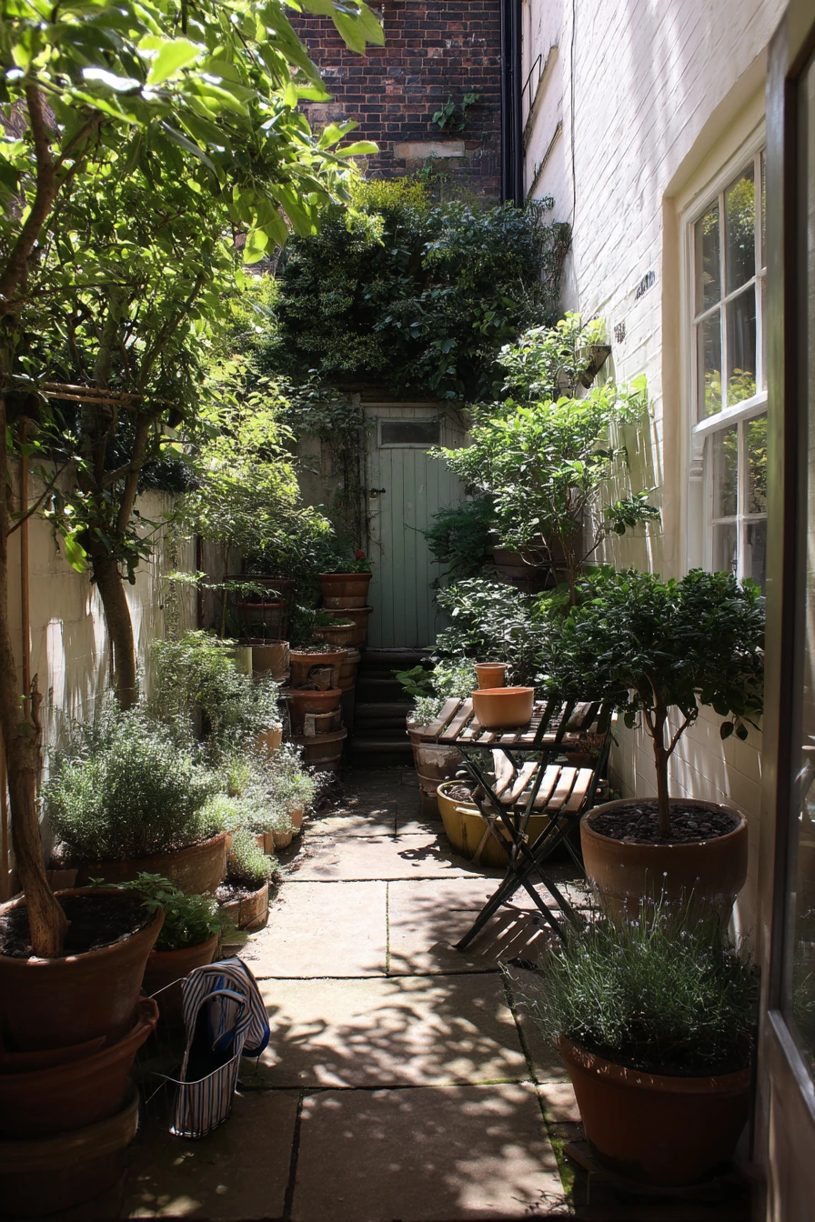 Tiny Courtyard Garden with Folding Chair Charm