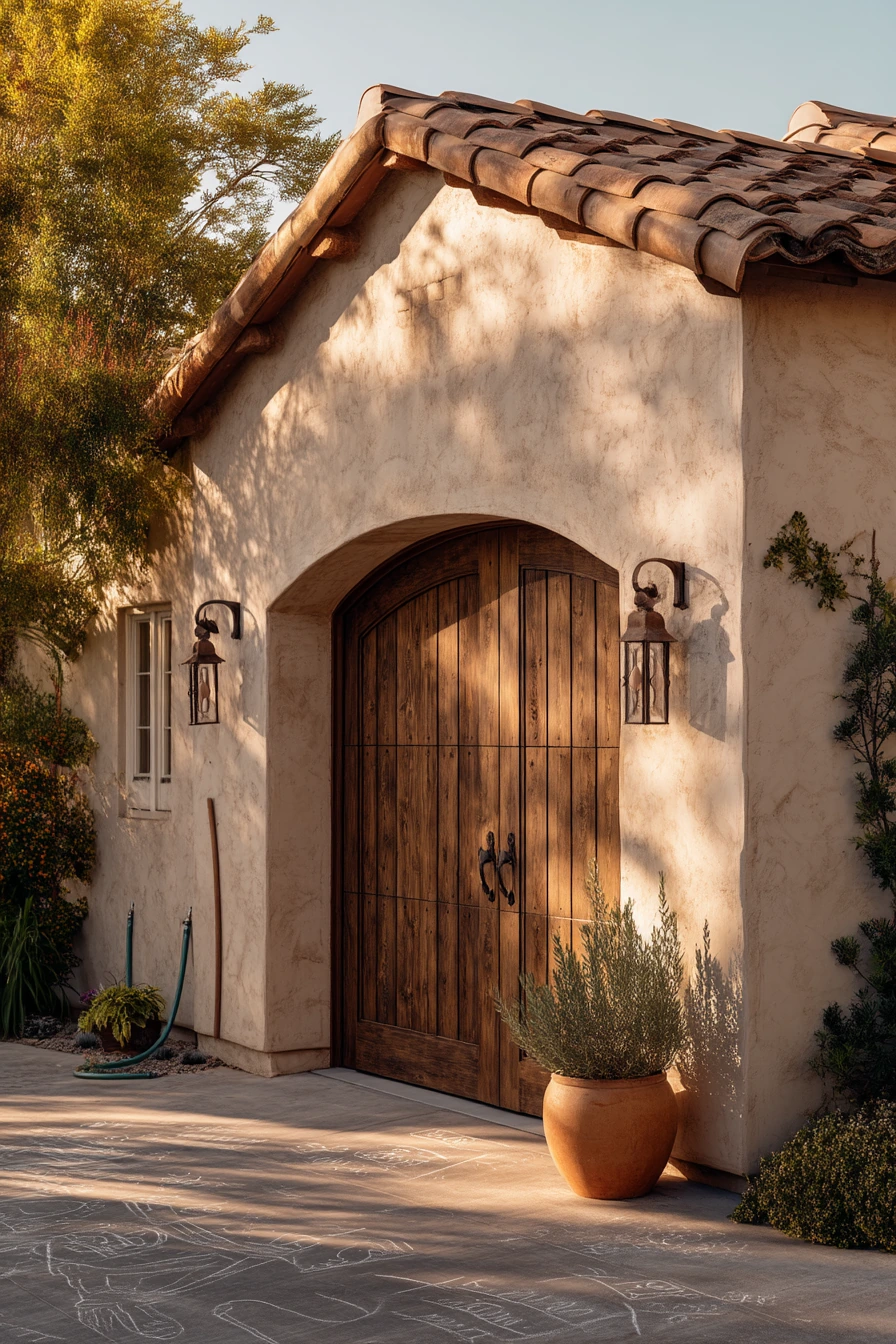Spanish-Inspired Garage Trim with Warm Texture