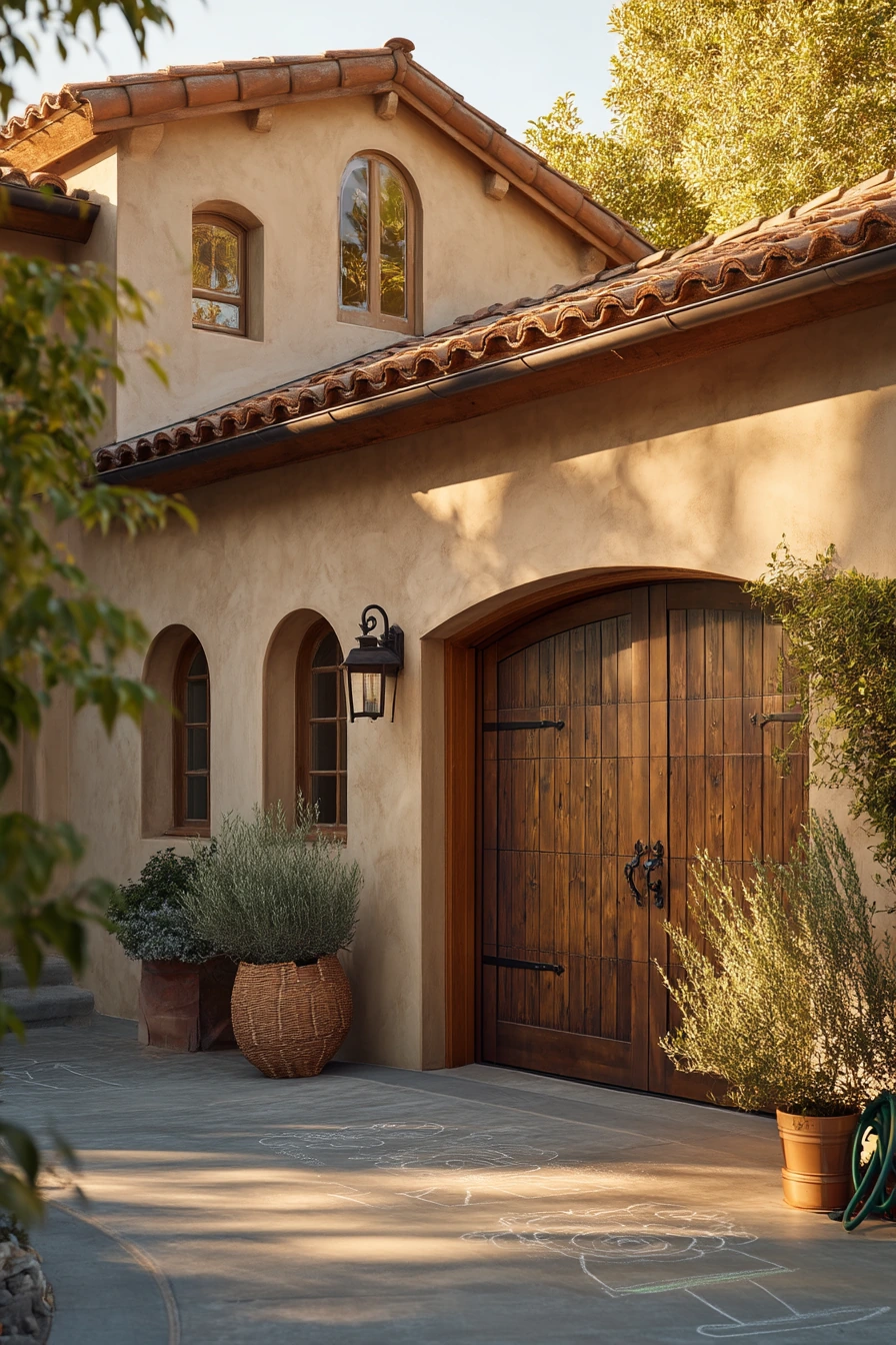 Spanish-Inspired Garage Trim with Warm Texture