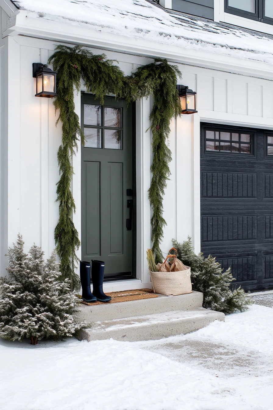 Winter Garage Trim with Clean Holiday Touches
