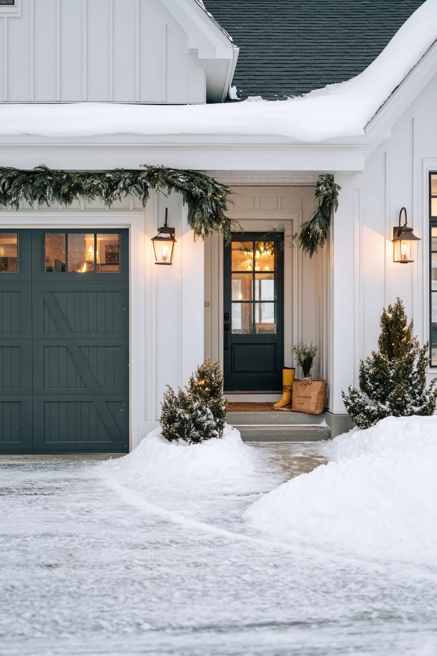 Winter Garage Trim with Clean Holiday Touches