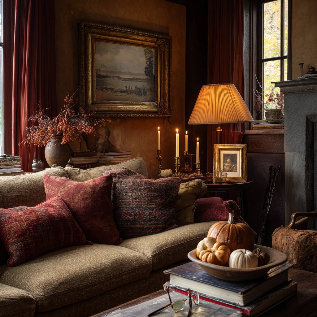 Cozy Fireplace Mantel with Books and Candles