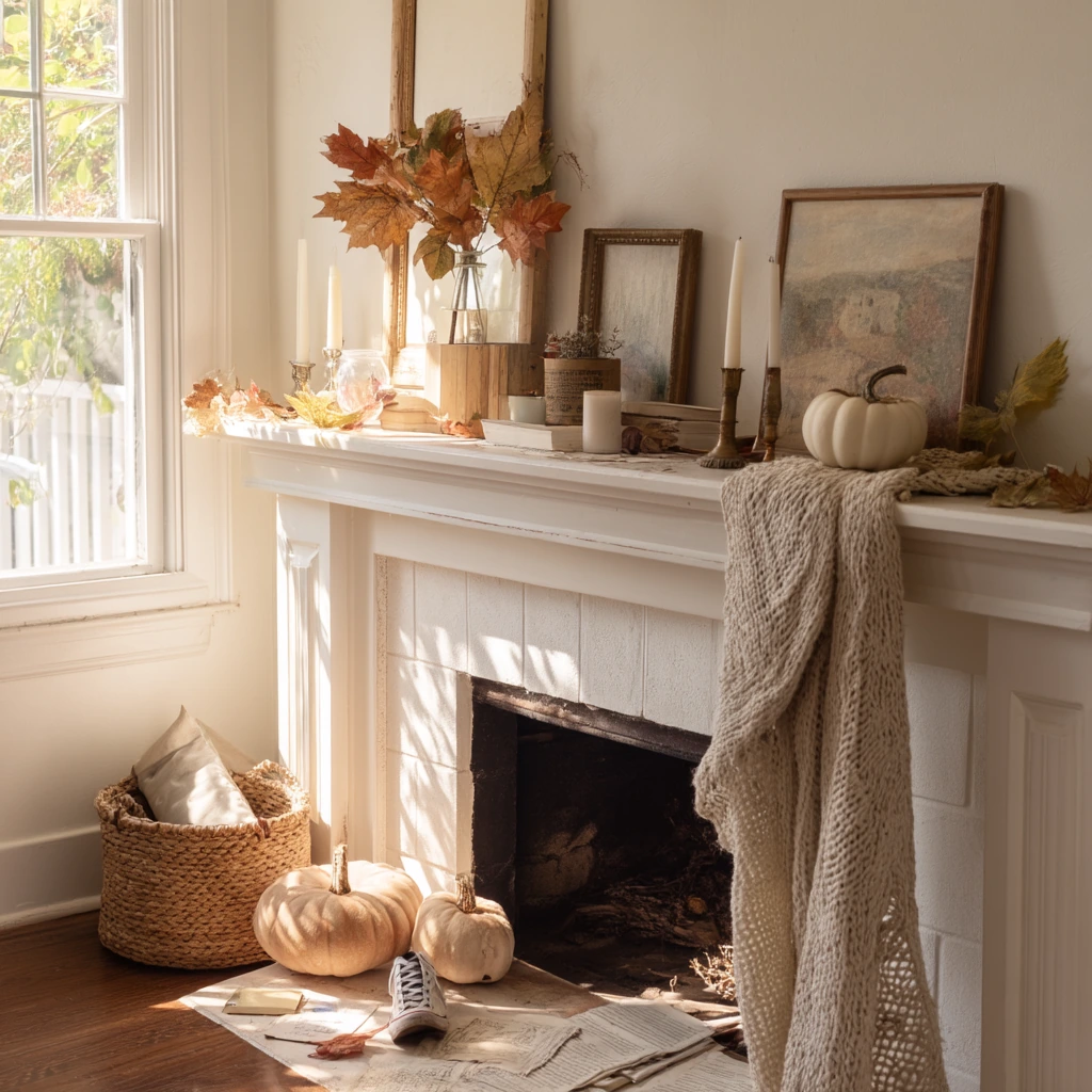Budget Fall Mantel with Thrifted Finds