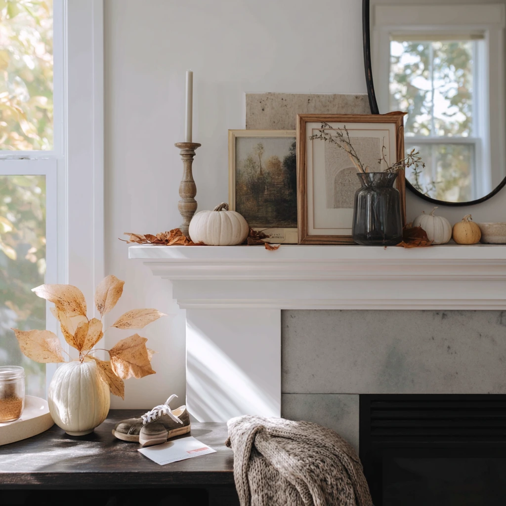 Budget Fall Mantel with Thrifted Finds