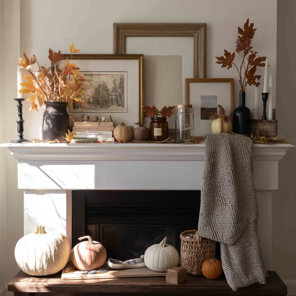 Budget Fall Mantel with Thrifted Finds
