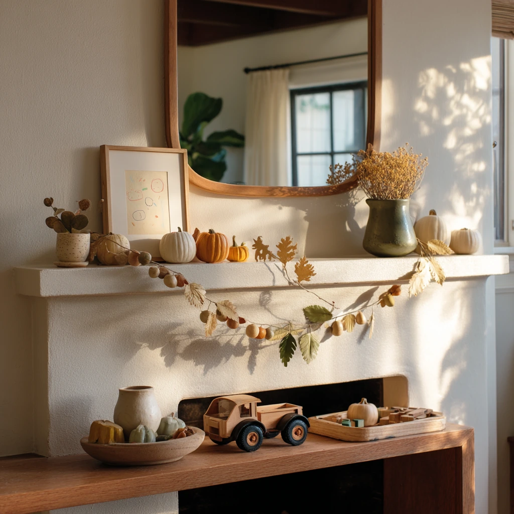 Mantel Decor with Handmade Autumn Touches