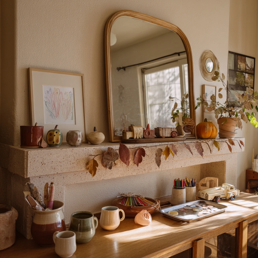 Mantel Decor with Handmade Autumn Touches