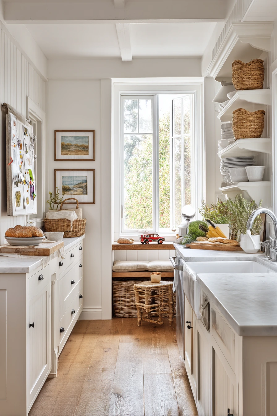 8. White and Wood Farmhouse Family Hub