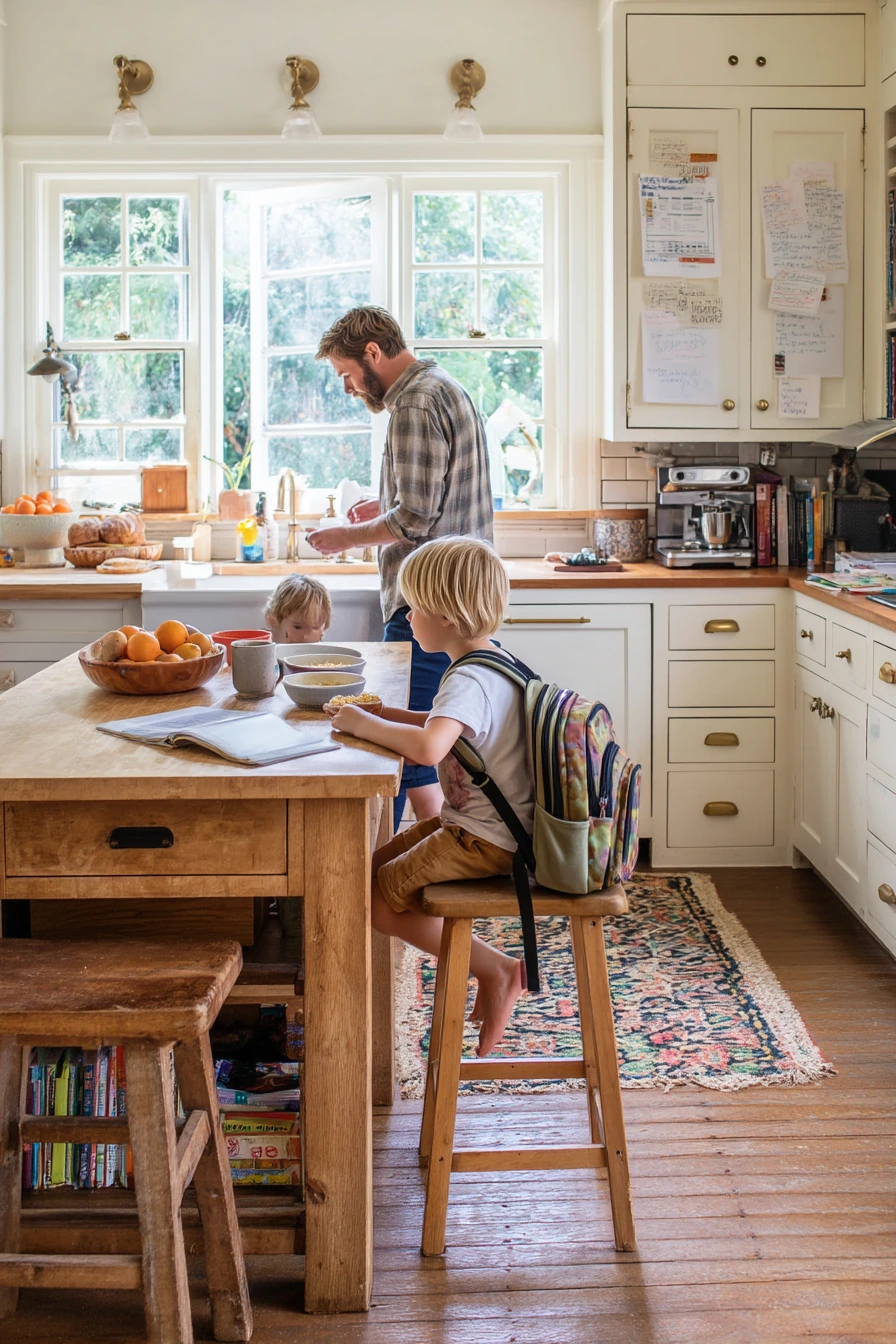 1. Family Morning Farmhouse Kitchen