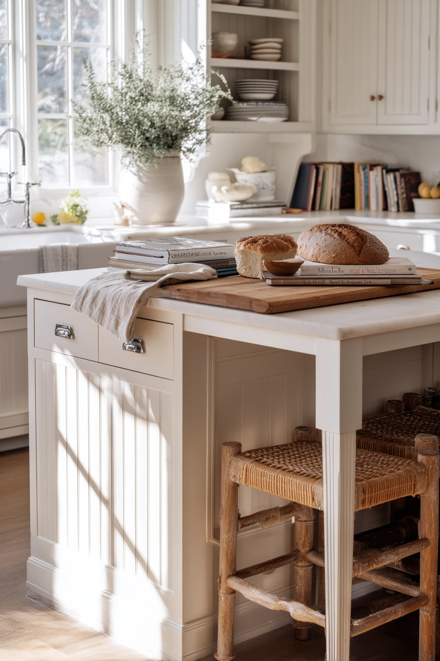 6. White Kitchen with Natural Texture