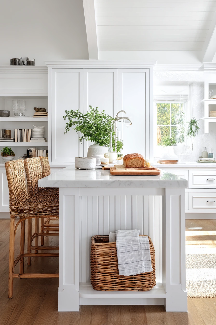 6. White Kitchen with Natural Texture
