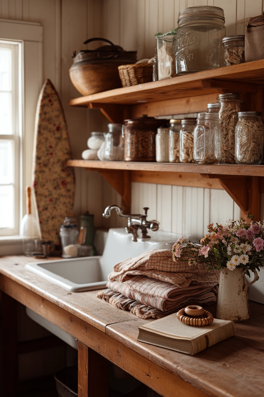 Mason Jar and Ironing Board Utility Room
