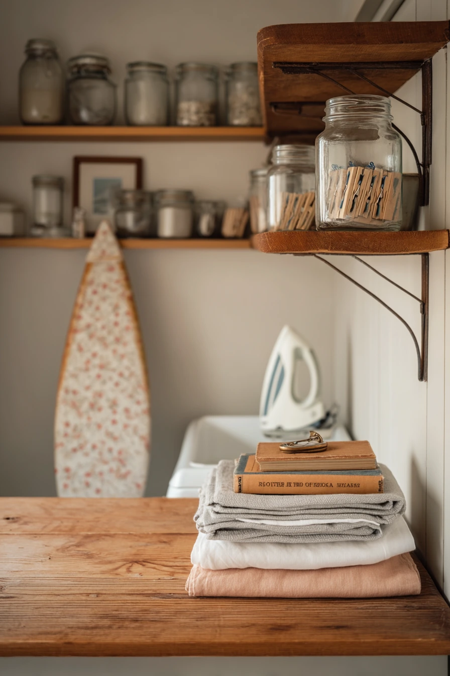 Mason Jar and Ironing Board Utility Room