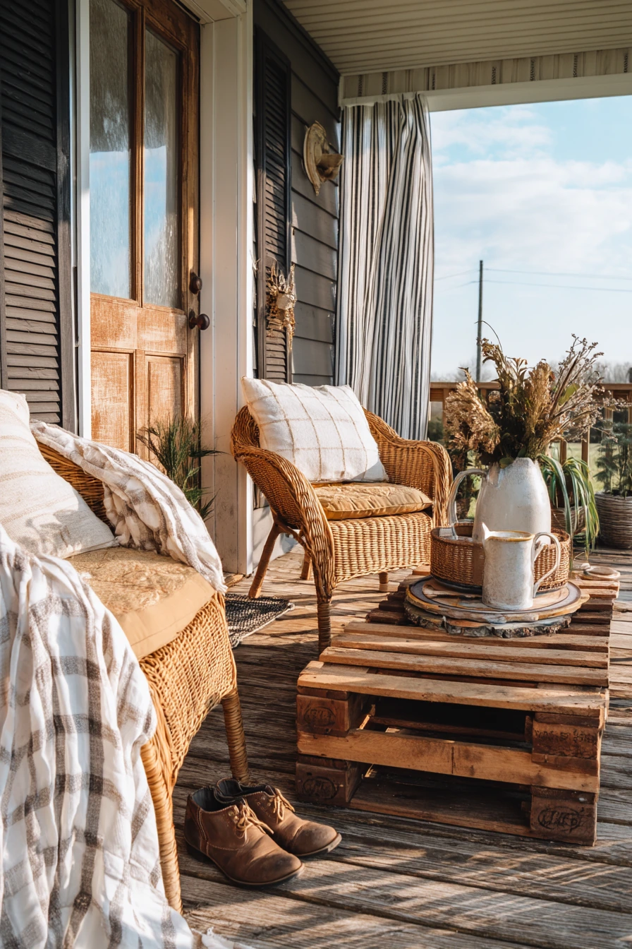 Budget-Friendly Farmhouse Porch Patio with Thrifted Pieces
