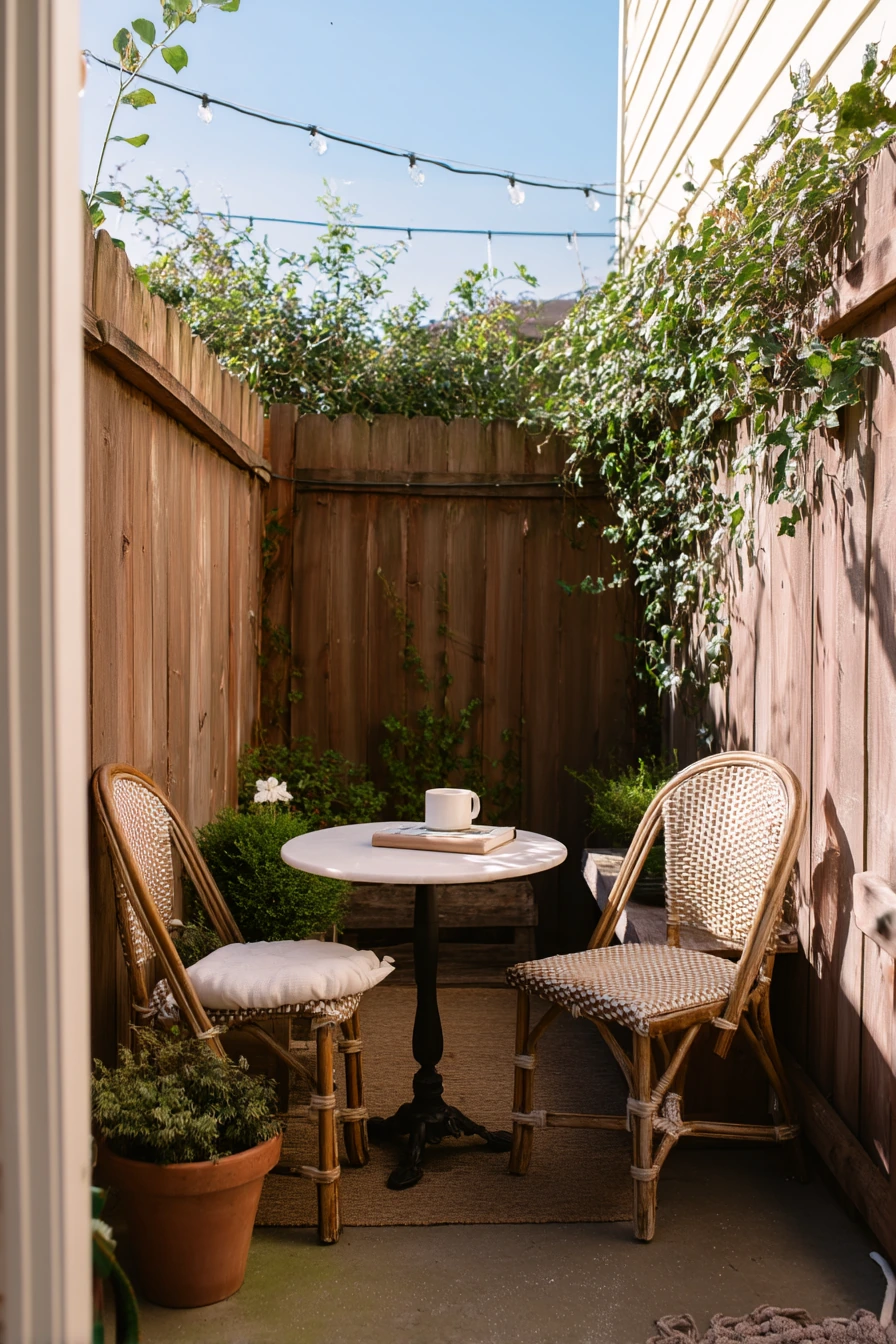 Small Farmhouse Patio for a Couple in a Narrow Yard