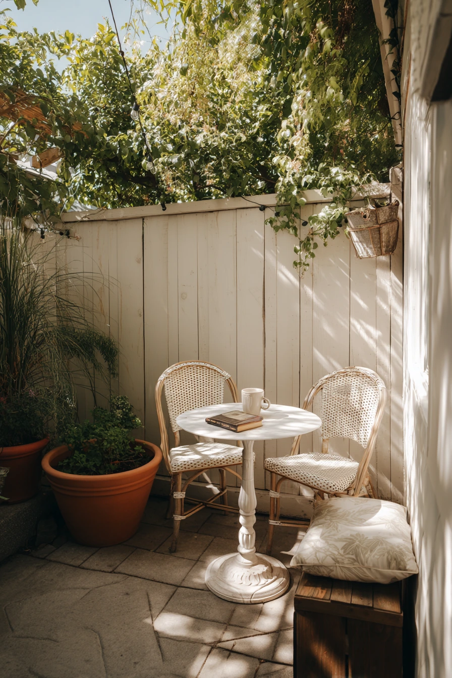 Small Farmhouse Patio for a Couple in a Narrow Yard