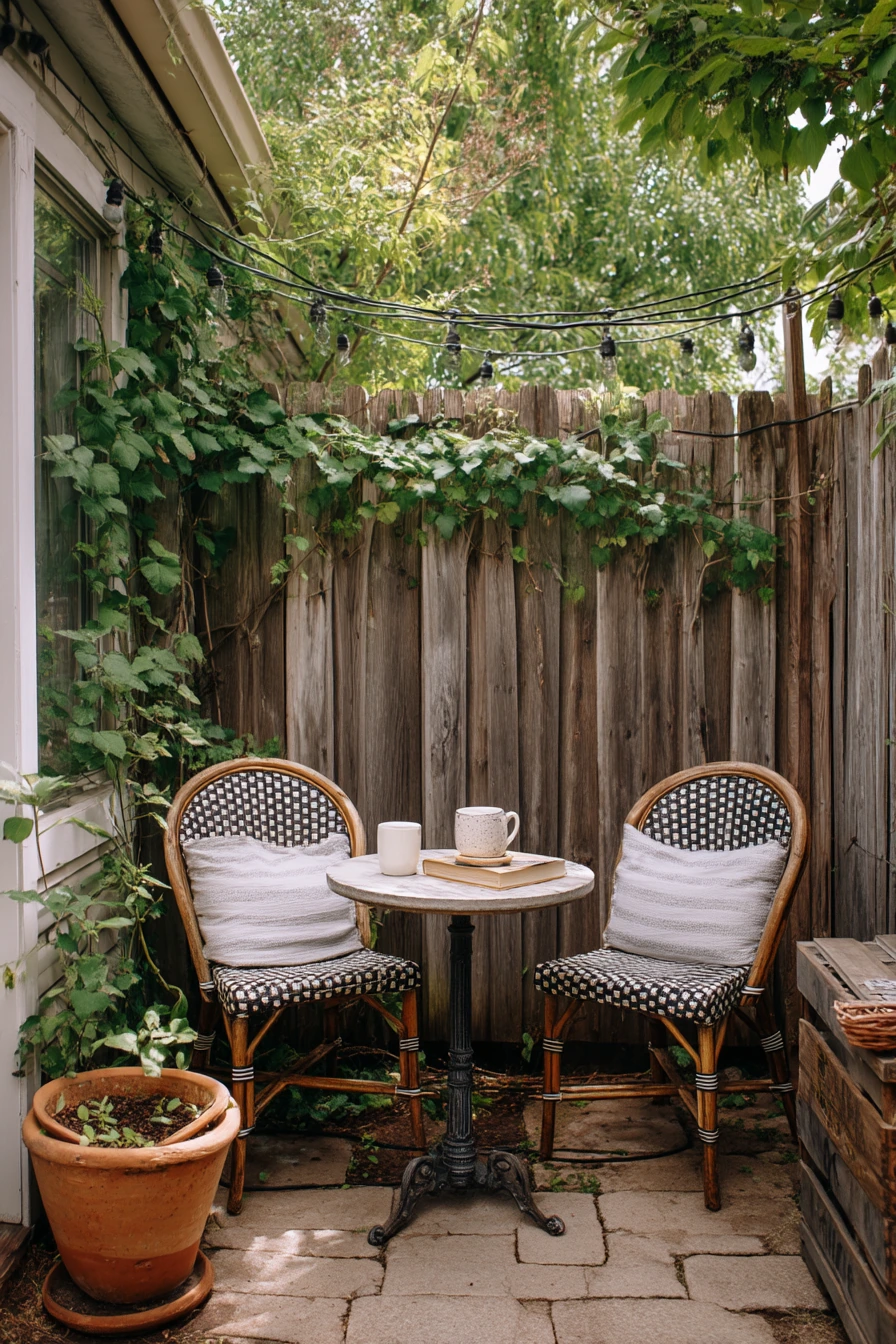 Small Farmhouse Patio for a Couple in a Narrow Yard