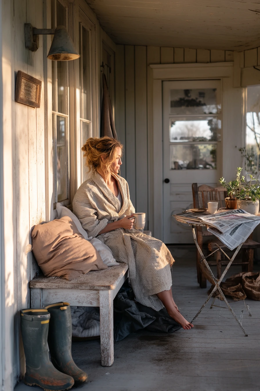 Sunday Morning Farmhouse Porch with Coffee and Mail
