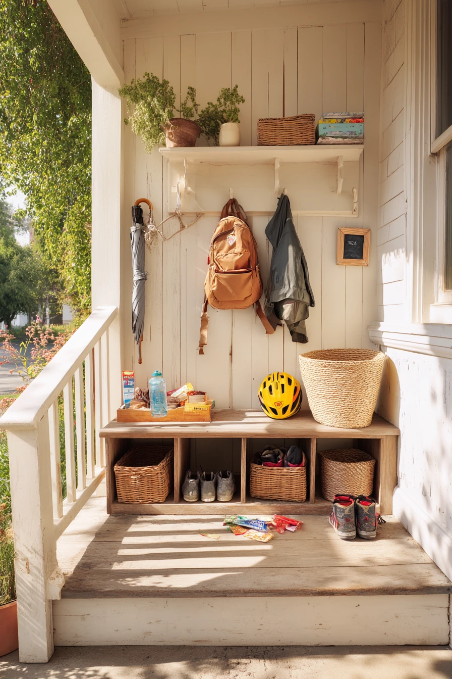 Family Porch with Kid Storage and Everyday Chaos