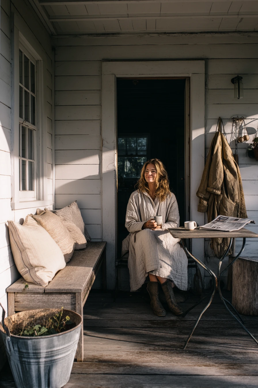 Sunday Morning Farmhouse Porch with Coffee and Mail