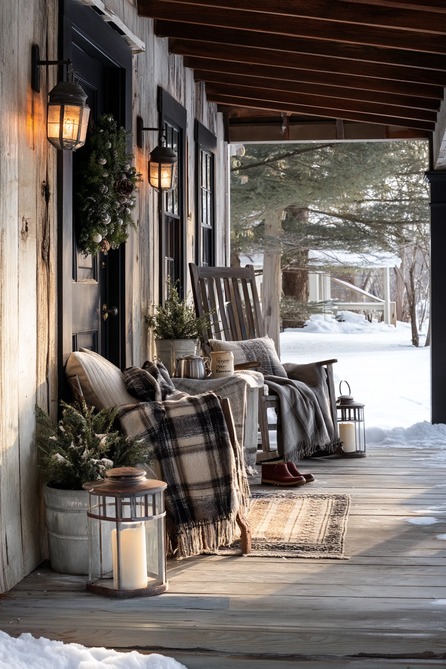 Winter Farmhouse Porch with Cozy Layers