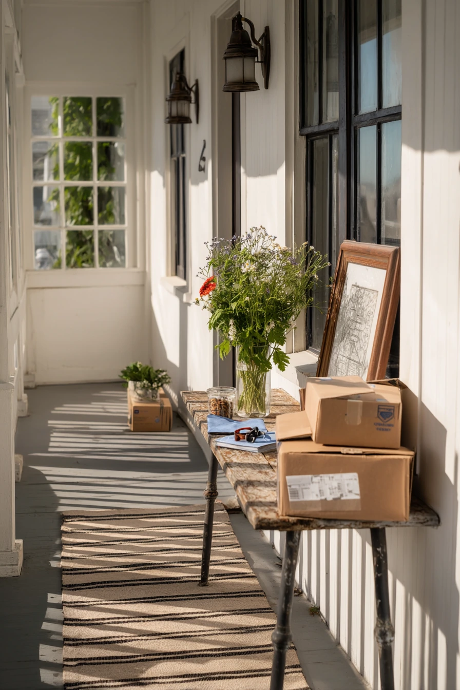 Porch Entry with Delivery Packages and Daily Life