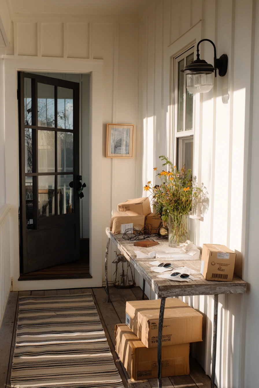Porch Entry with Delivery Packages and Daily Life
