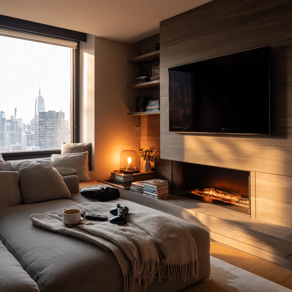 Apartment Fireplace With TV Above