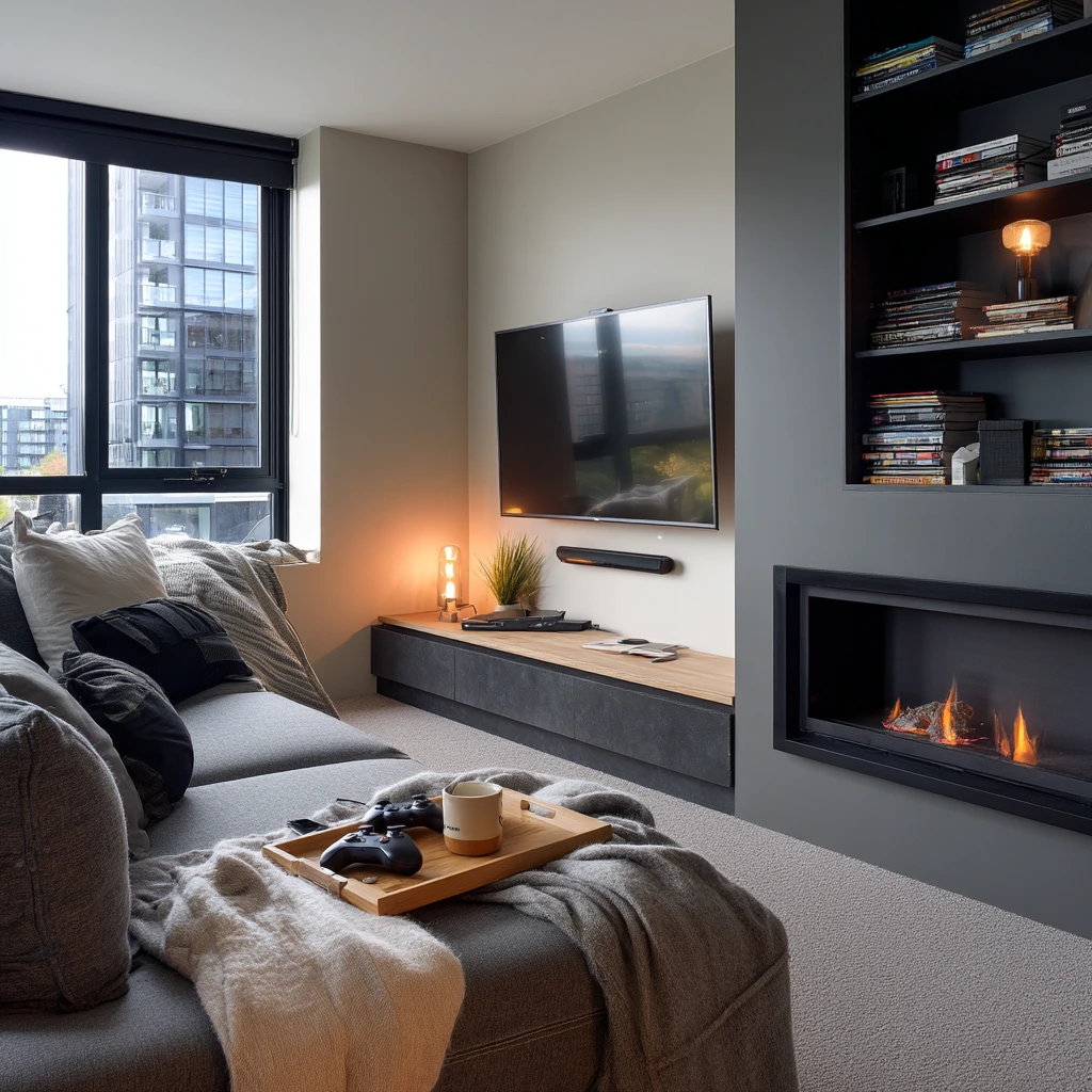 Apartment Fireplace With TV Above
