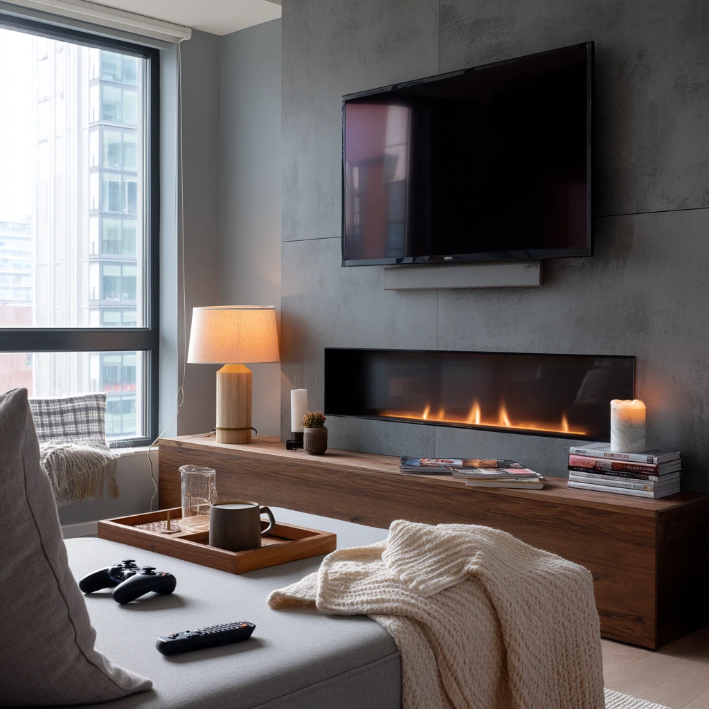 Apartment Fireplace With TV Above
